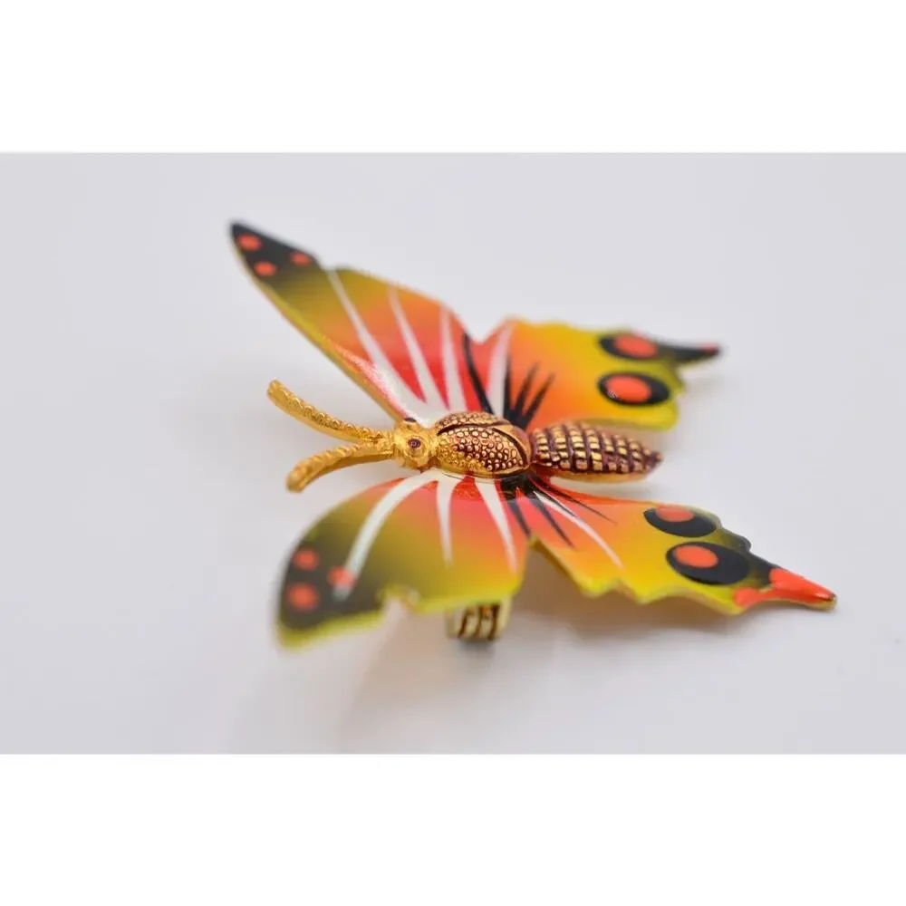 Vintage Butterly Pin Brooch Painted Enamel Regal Monarch Gold 9B